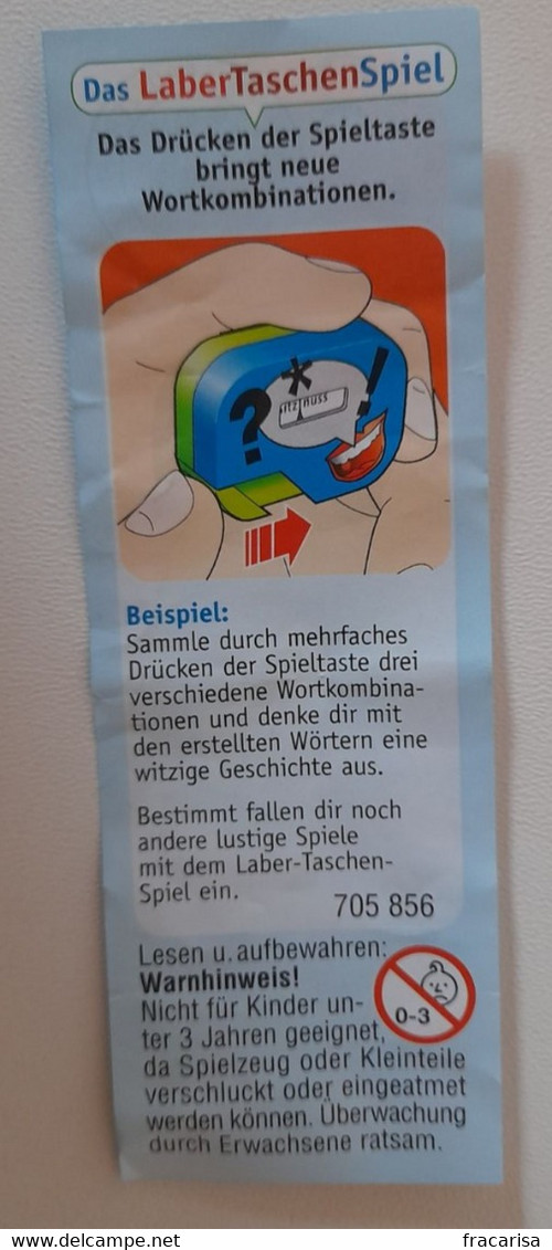 KINDER SURPRISE 2003 Deutch :           BPZ : 705 856 - Instrucciones