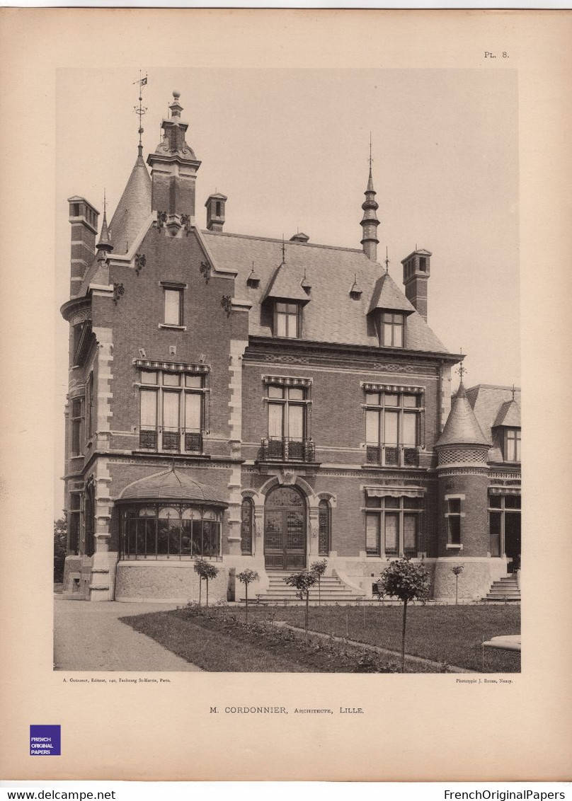 Villa / Château Par Cordonnier Architecte à Lille - Rare Photographie En Phototypie 30x40cm Architecture GFE1-30 - Arquitectura