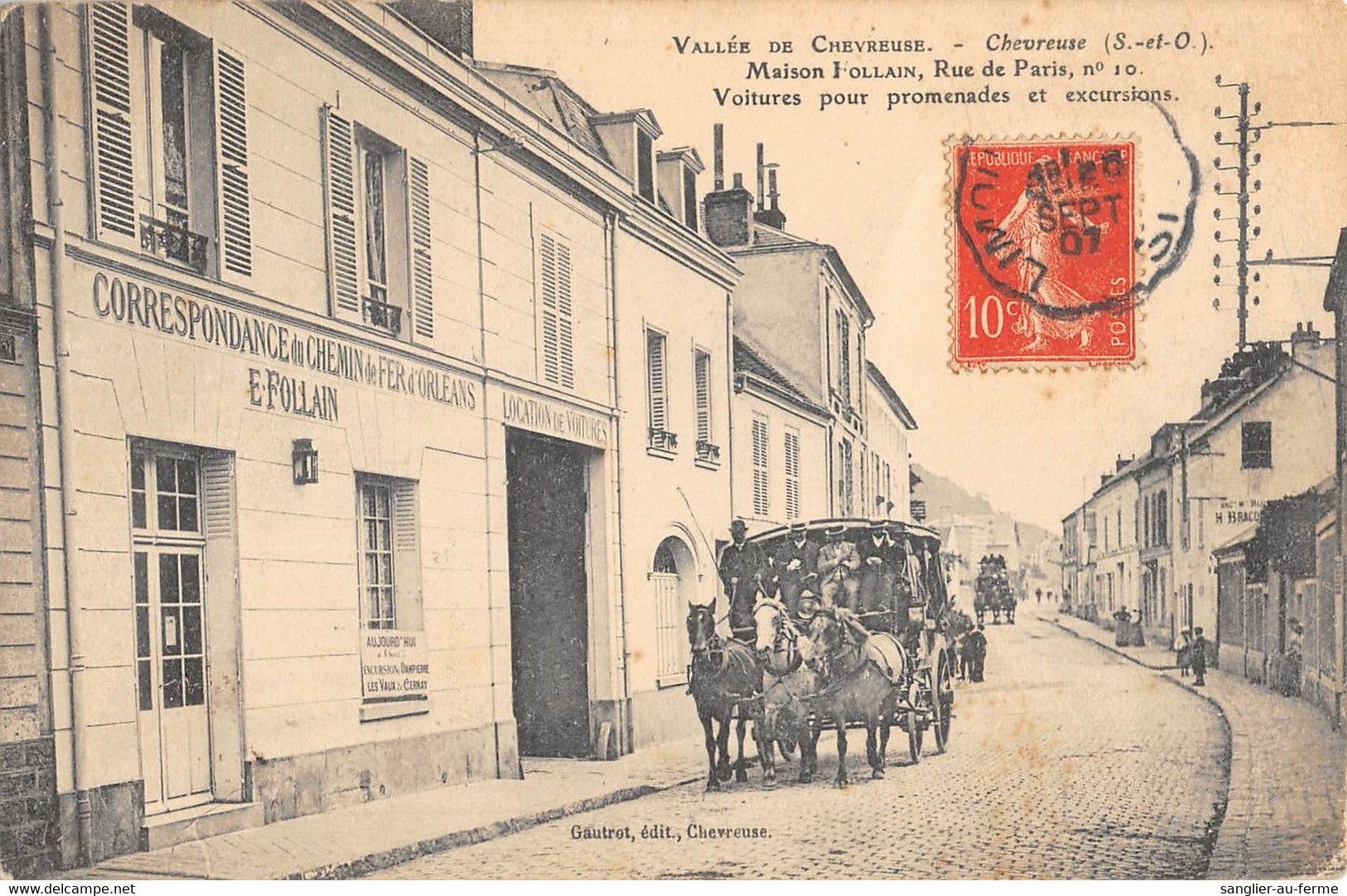 CPA 78 CHEVREUSE / MAISON FOLLAIN / RUE DE PARIS / VOITURES POUR PROMENADE / DILIGENCE - Chevreuse