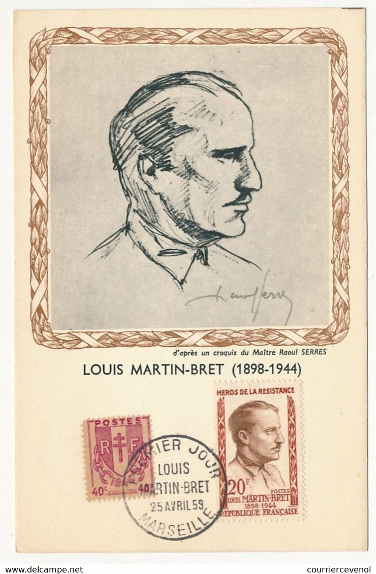 4 Cartes Maximum 20F Louis MARTIN-BRET (Héros De La Résistance) - Marseille - 25 Avril 1959 - 1950-1959
