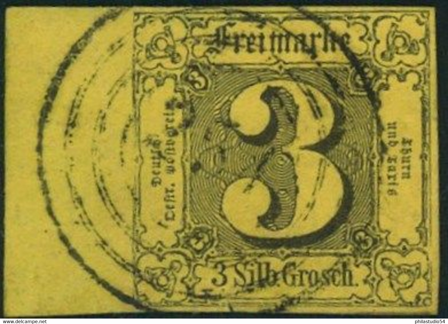 3 Sgr. Maisgelb Vollrandig Vom Linken Seitenrand Mit Ringnummernstempel (schwach) - Used