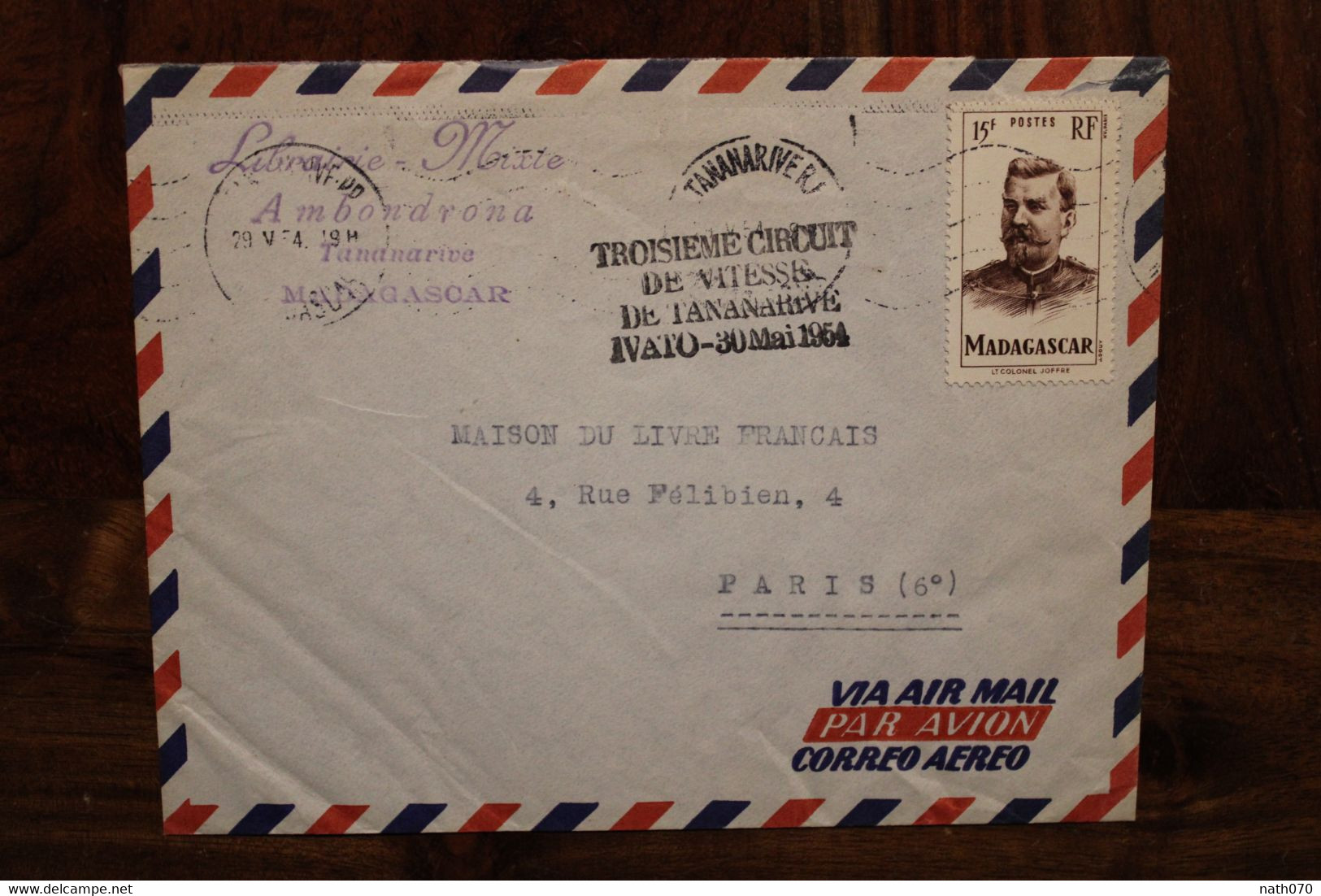 1954 3e Troisième Circuit De Vitesse Tananarive Ivato Madagascar Cover Air Mail - Brieven En Documenten