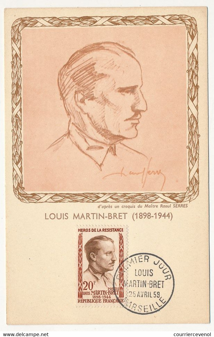 4 Cartes Maximum 20F Louis MARTIN-BRET (Héros De La Résistance) - Marseille - 25 Avril 1959 - 1950-1959