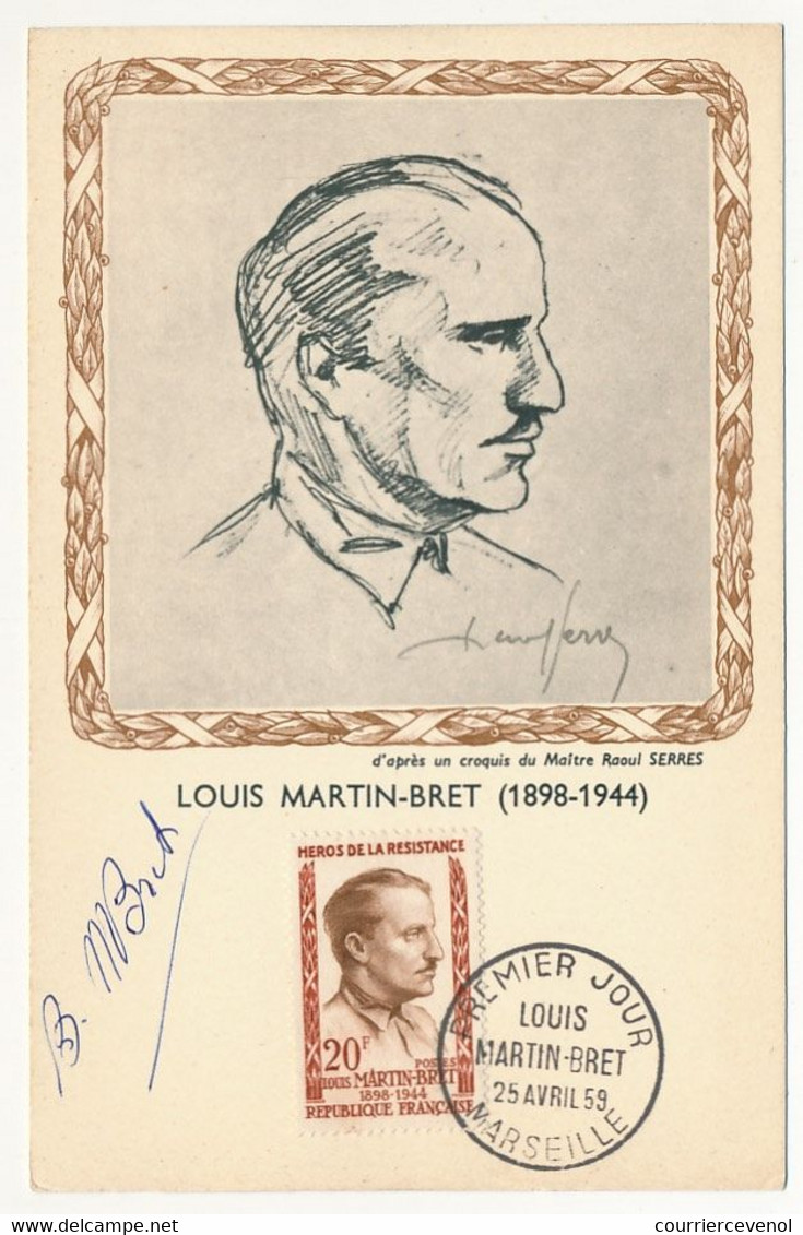 4 Cartes Maximum 20F Louis MARTIN-BRET (Héros De La Résistance) - Marseille - 25 Avril 1959 - 1950-1959