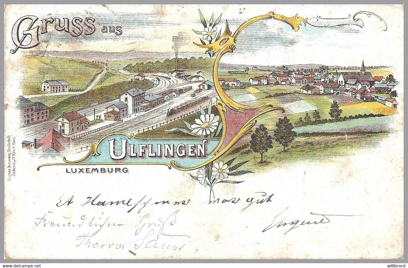 LUXEMBOURG - 1899 GRUSS AUS ULFLINGEN - RPO Ulflingen-Luxemburg Cancel - Used To MERSCH - Undivided Back - 1895 Adolfo Di Profilo