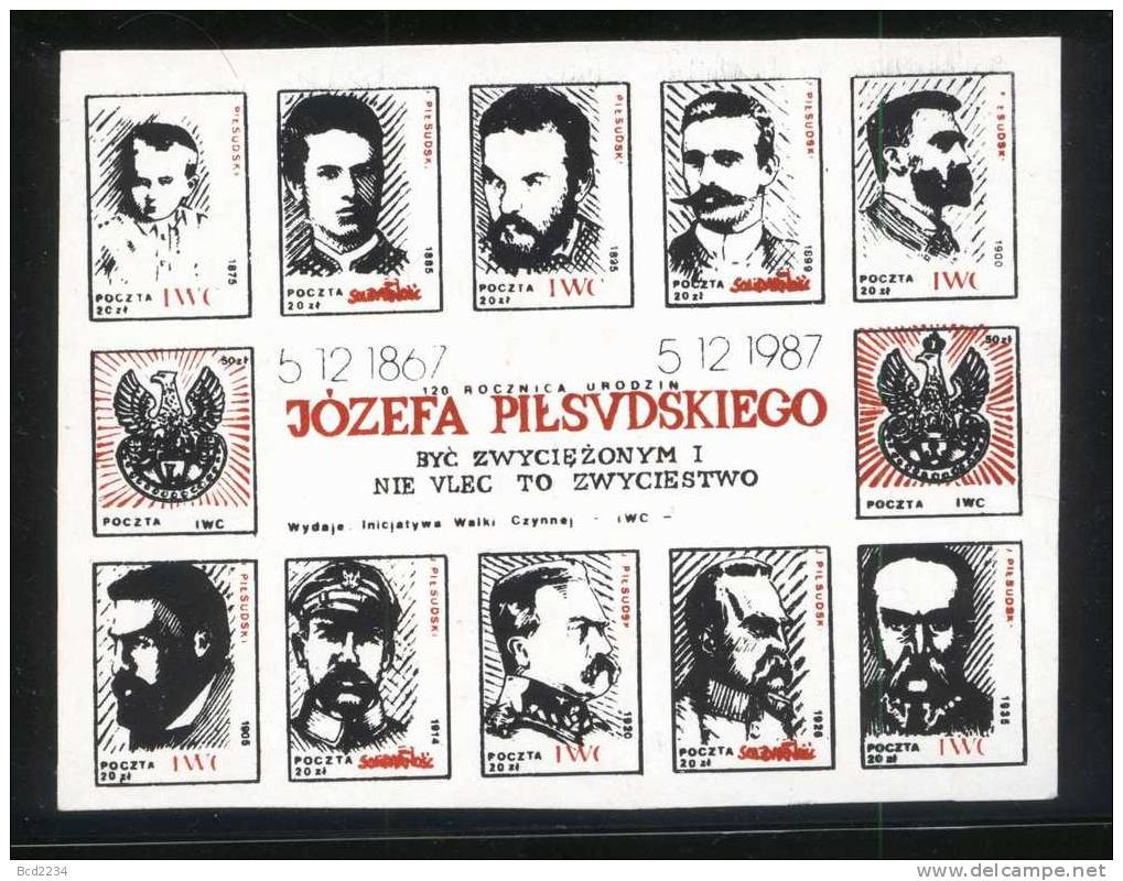 POLAND SOLIDARNOSC 1987 120TH BIRTH ANNIV OF JOZEF PILSUDSKI MS RED THIN PAPER (SOLID0277/0023)) - Solidarnosc-Vignetten