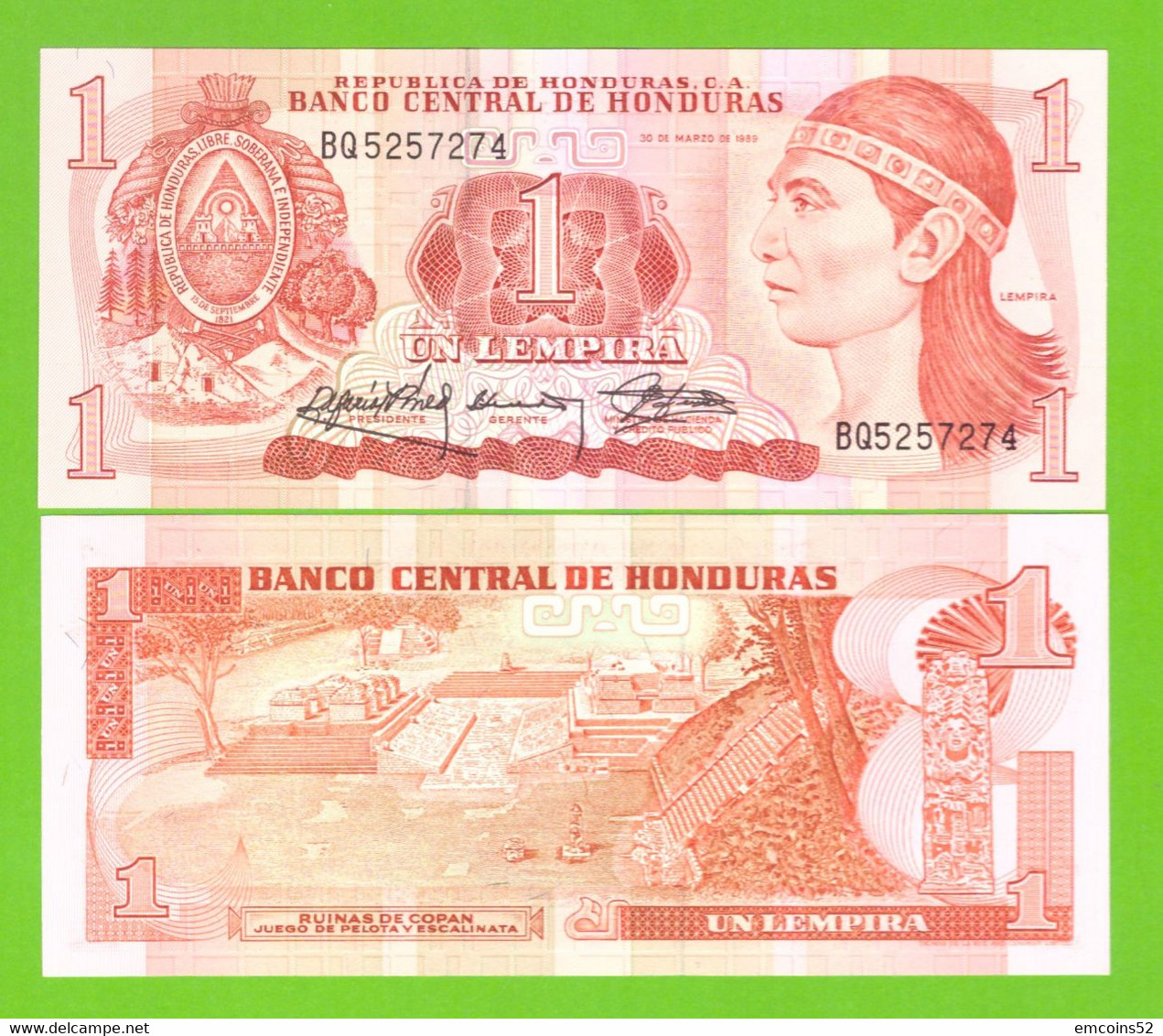 HONDURAS 1 LEMPIRA 1989 P-68c UNC - Honduras