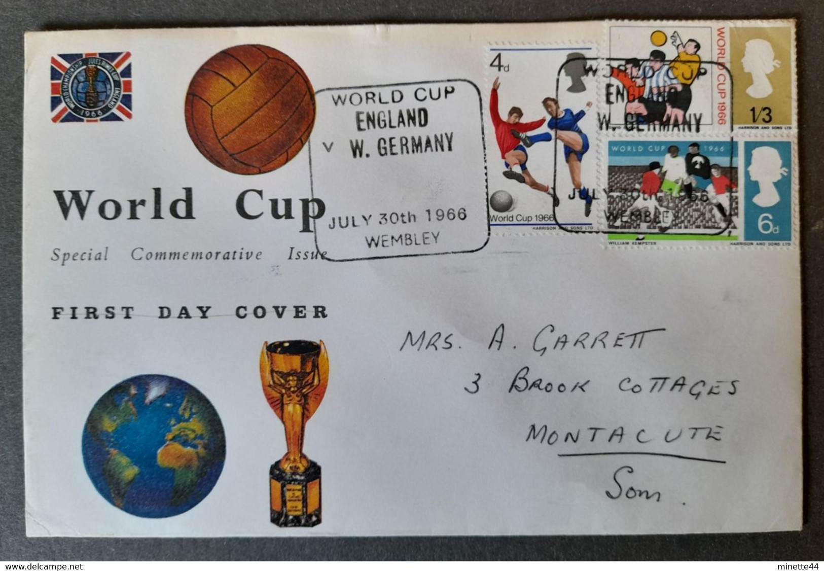 ANGLETERRE ENGLAND GERMANY 1966  FDC FINALE WEMBLEY  FOOTBALL FUSSBALL SOCCER CALCIO FUTBOL FUTEBOL FOOT FUTEBOL VOETBAL - 1966 – Angleterre