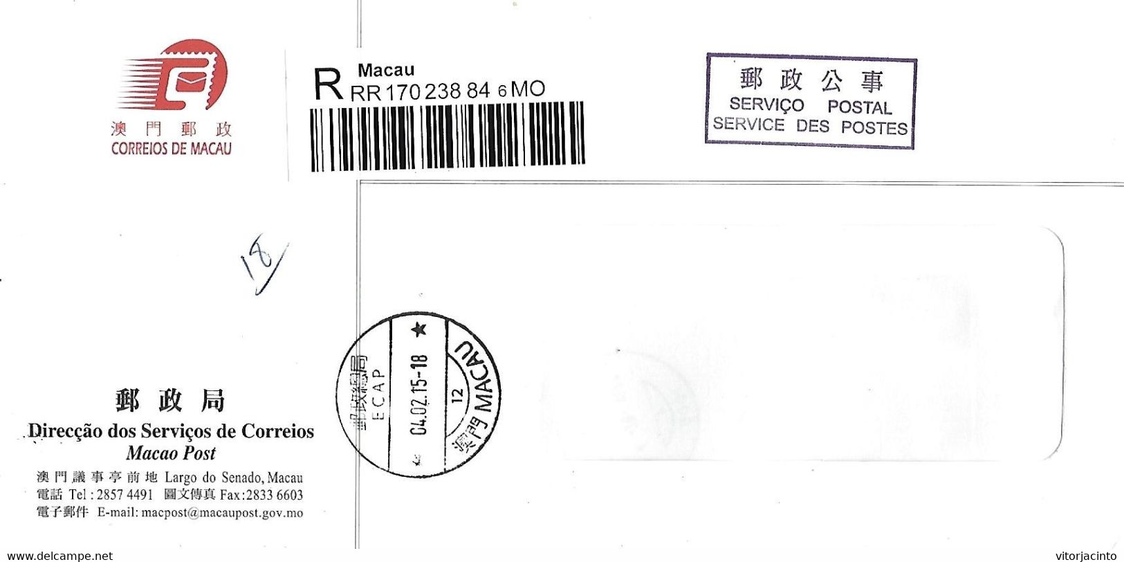 Macau - Official Cover With Window "Service Des Postes" - Direcção Dos Serviços De Correios (Macao Post) - Cartas & Documentos