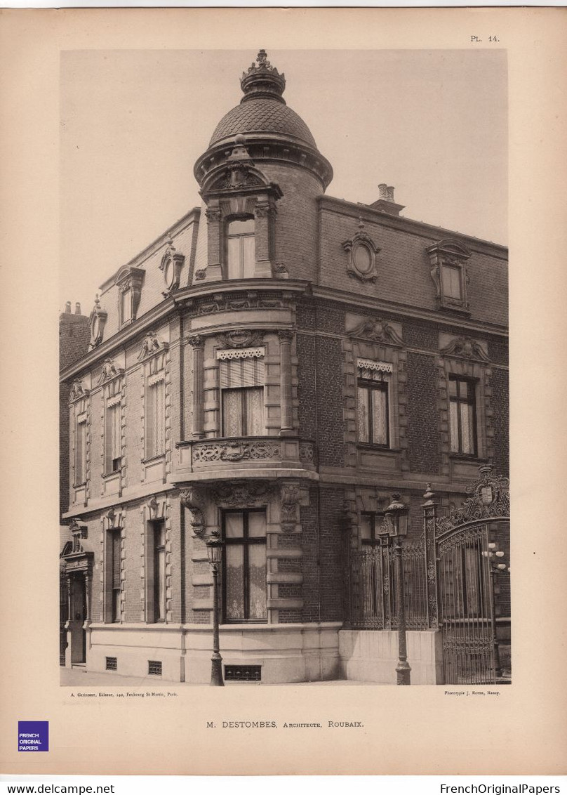 Villa De Destombes Architecte à Roubaix - Rare Photographie En Phototypie 30x40cm Architecte Architecture GFE1-34 - Architectuur