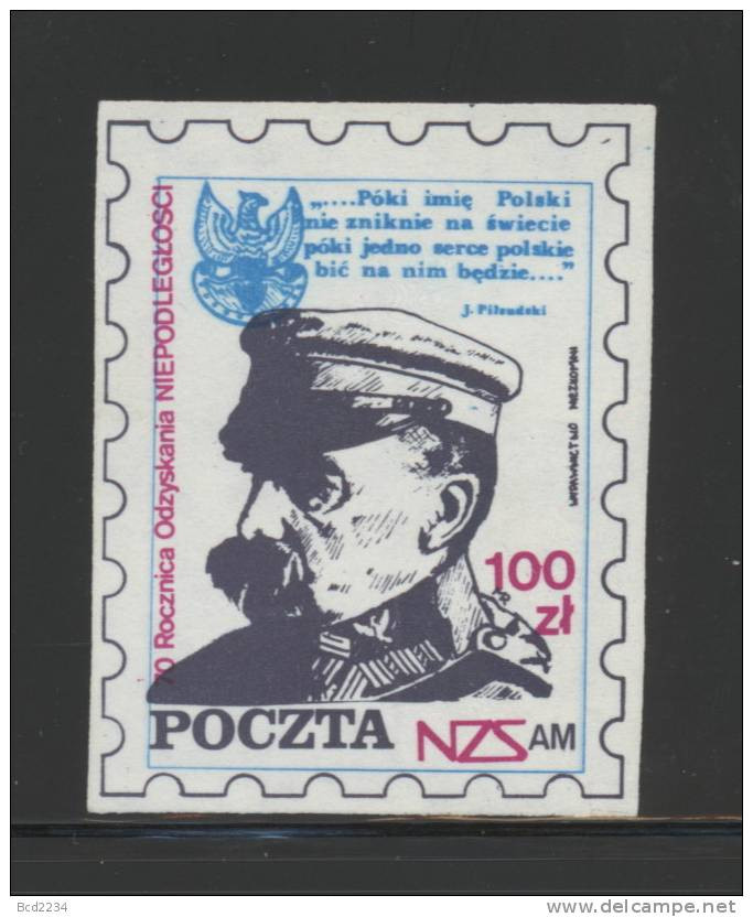 POLAND SOLIDARNOSC SOLIDARITY (POCZTA NZS) PILSUDSKI (SOLID1251/0907) World War I WW1 Soldiers Army Leader  Famous Poles - Solidarnosc-Vignetten