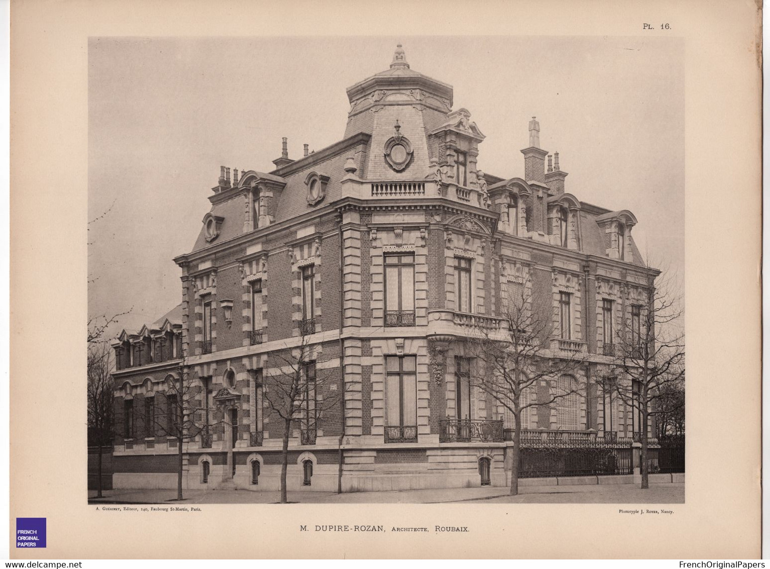 Villa Boulevard De Paris à Roubaix -Rare Photographie En Phototypie 30x40cm Architecte Dupire-Rozan Architecture GFE1-35 - Arquitectura