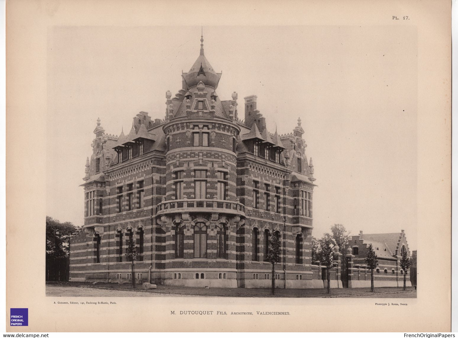 Villa Bd Pater Valenciennes - Rare Photographie En Phototypie 30x40cm Architecte Emile Dutouquet Architecture GFE1-36 - Architecture