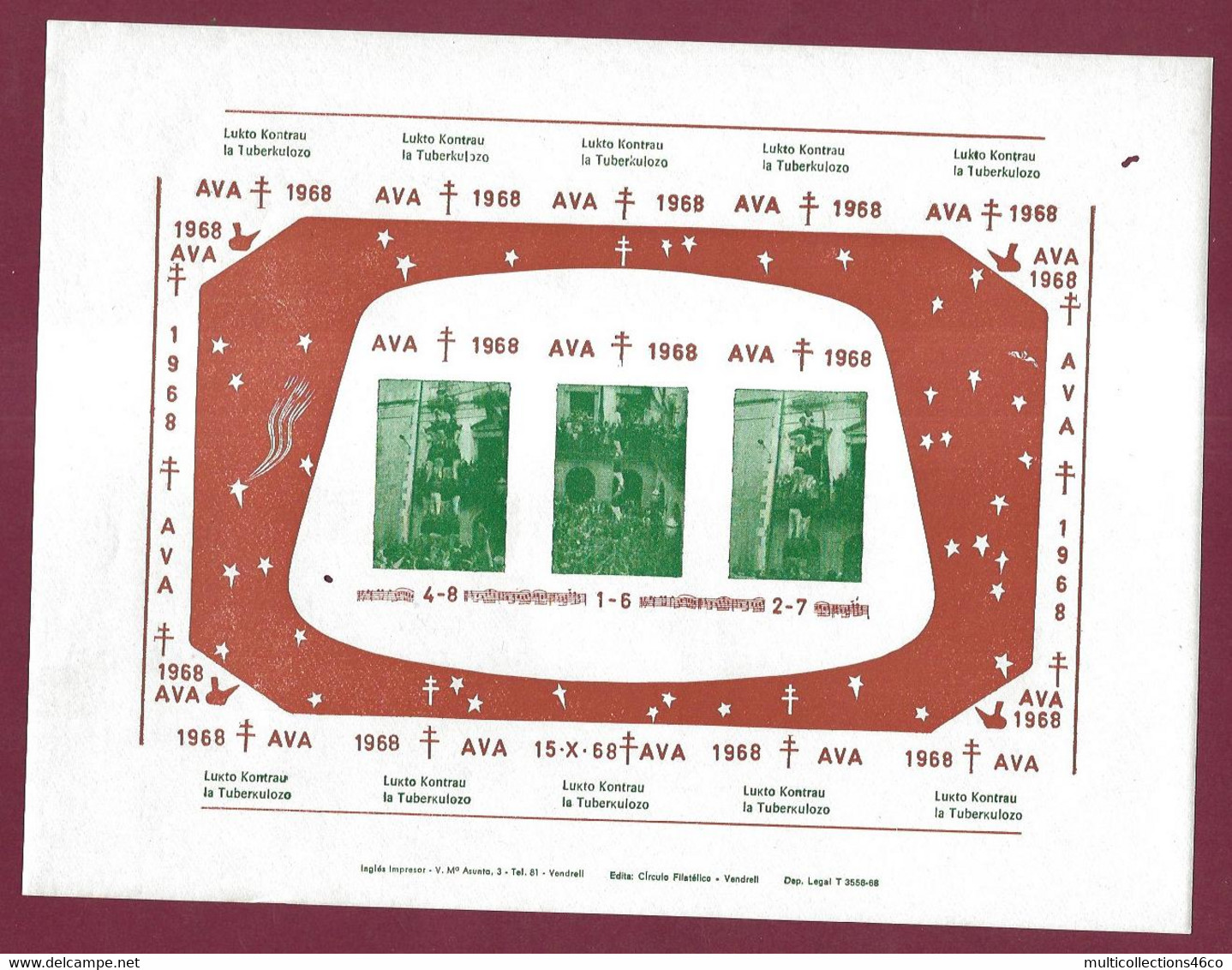 110323 - ERINNOPHILIE - CONTRE LA TUBERCULOSE - Bloc Non Dentelé AVA 1968 Lukto Kontrau La Tuberkulozo Vendrell ESPAGNE - Erinnophilie