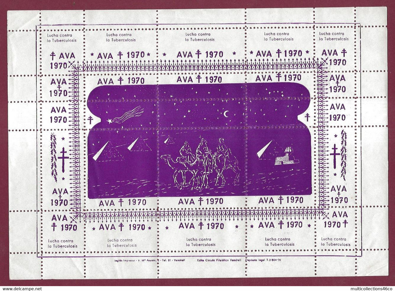 110323 - ERINNOPHILIE CONTRE LA TUBERCULOSE - Bloc AVA 1970 Lukto Kontrau La Tuberkulozo Vendrell ESPAGNE Rois Mages - Erinnophilie