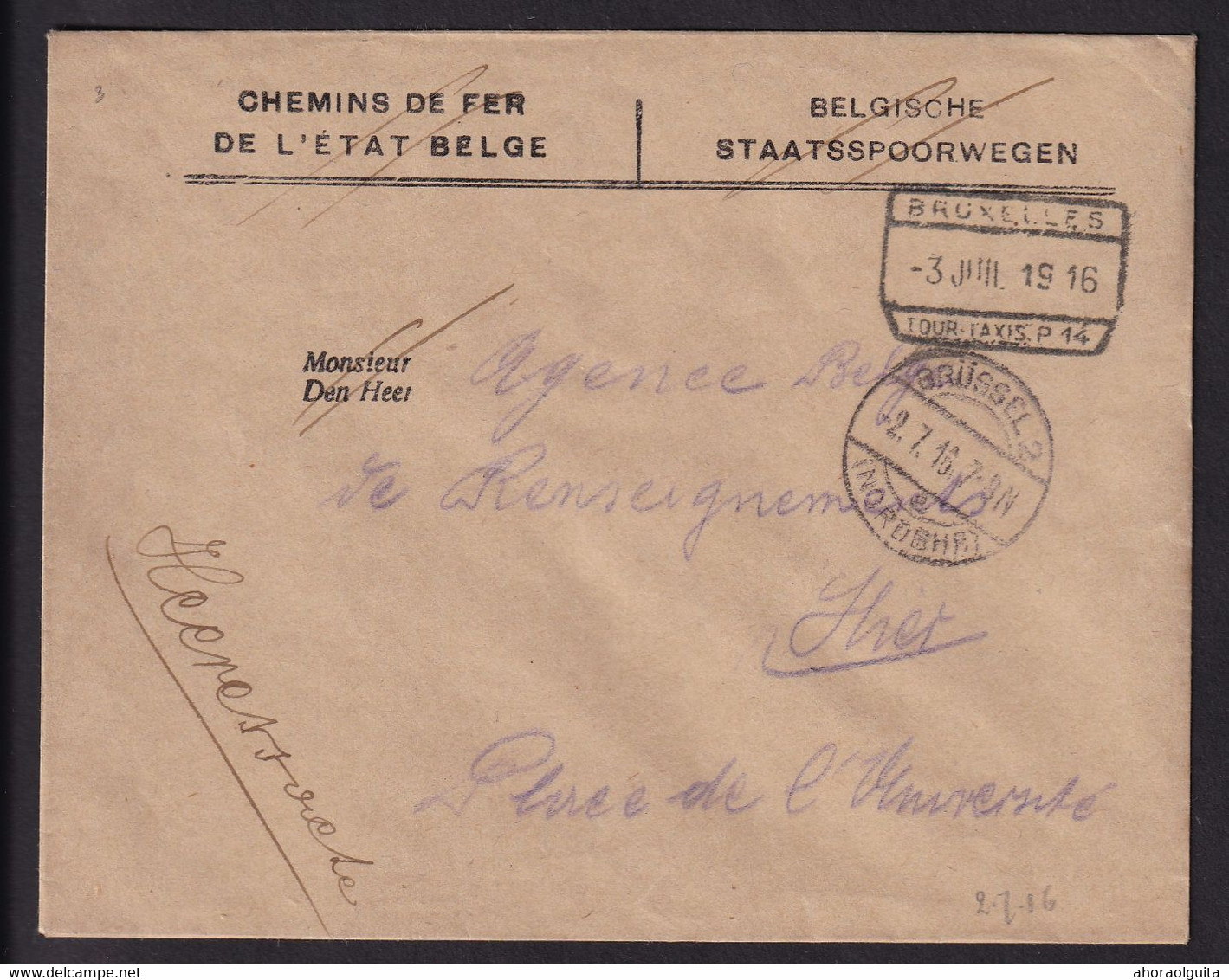 DDDD 630 - BAHNHOF THURN U TAXIS Aigle Guterabfertigung Sur Enveloppe En Franchise Gare Tour Taxis 1916 - Heerensache - Duits Leger