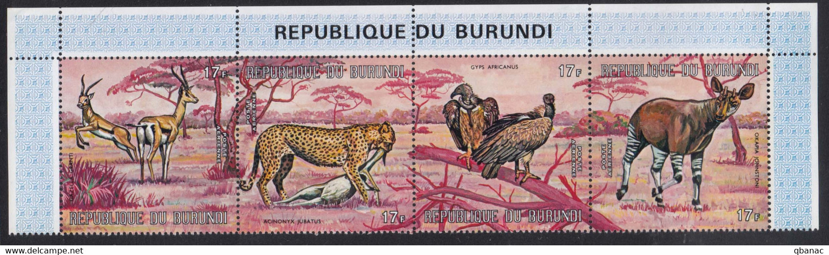 Burundi Animals 1971 Airmail Mi#734-737 Mint Never Hinged Strip - Unused Stamps