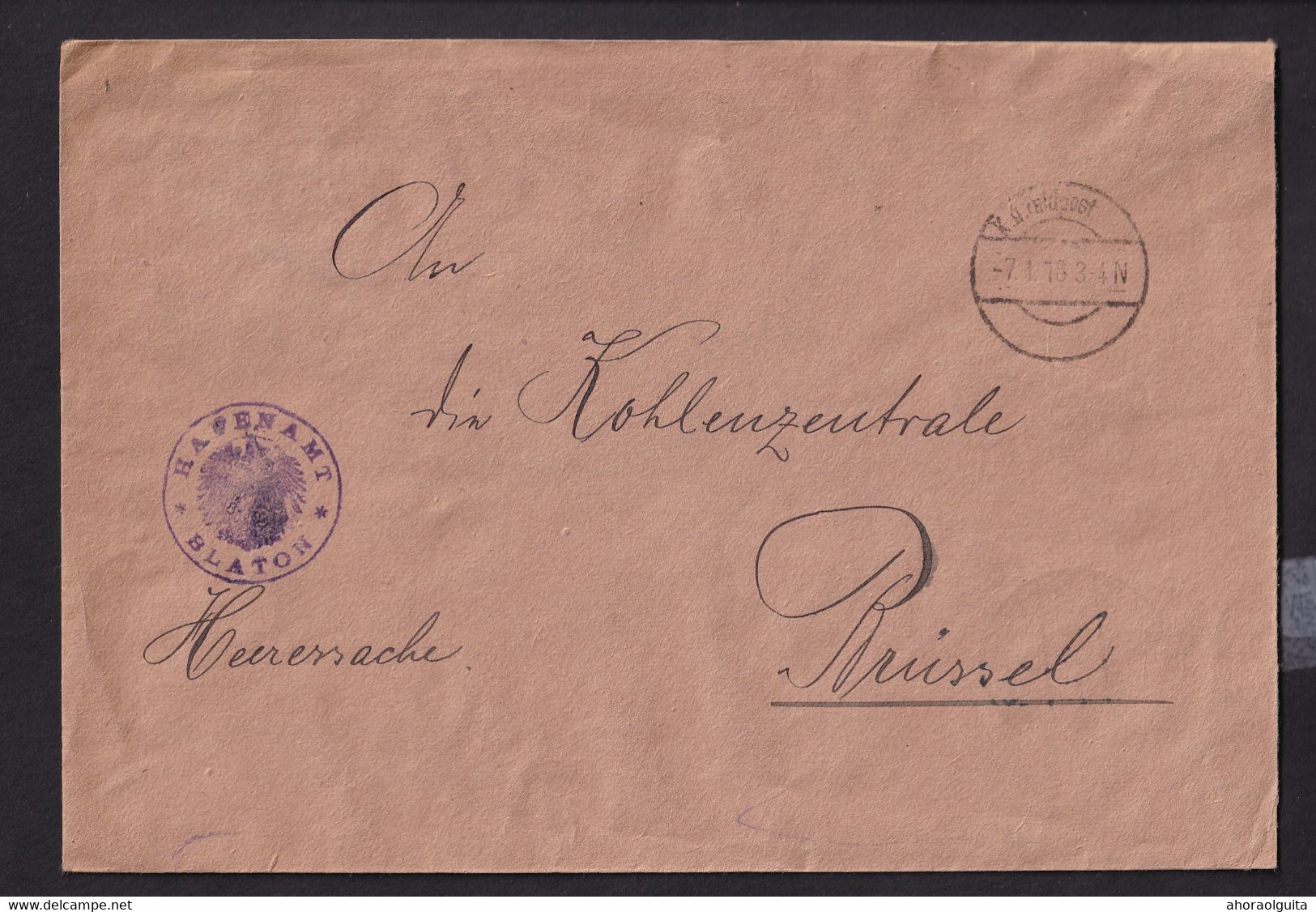 DDDD 633 -  HAFENAMT BLATON Sur Enveloppe En Franchise Feldpost 1918 - Heerensache - Army: German