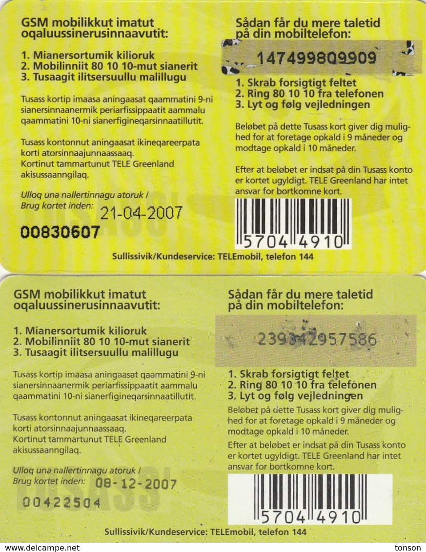 Greenland, GL-TUS-0007, One Girl With Mobile Phone, 2 Scans  2 Different  Expiry 21-04-2007 And 08-12-2007. - Groenlandia