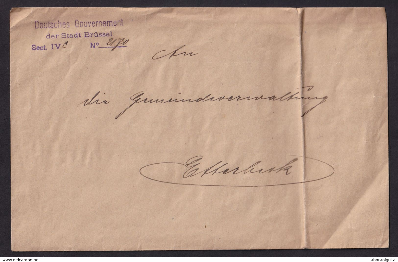 DDDD 634 -  WWI Cachet Aigle Deutsch Gouvernements VETERINAR Brussel Sur Enveloppe En Franchise - Armée Allemande