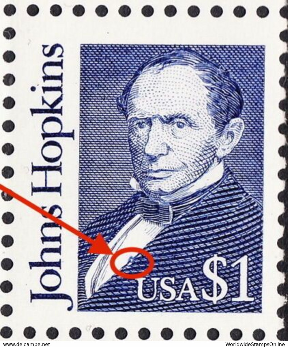 USA — SCOTT 2194d — JOHNS HOPKINS — CONSTANT PLATE VARIETY BLOCK OF 4 - Errors, Freaks & Oddities (EFOs)