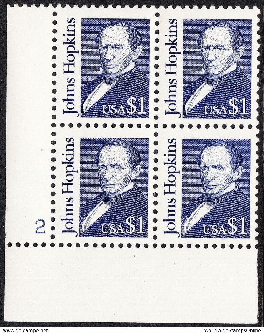 USA — SCOTT 2194d — JOHNS HOPKINS — CONSTANT PLATE VARIETY BLOCK OF 4 - Errors, Freaks & Oddities (EFOs)