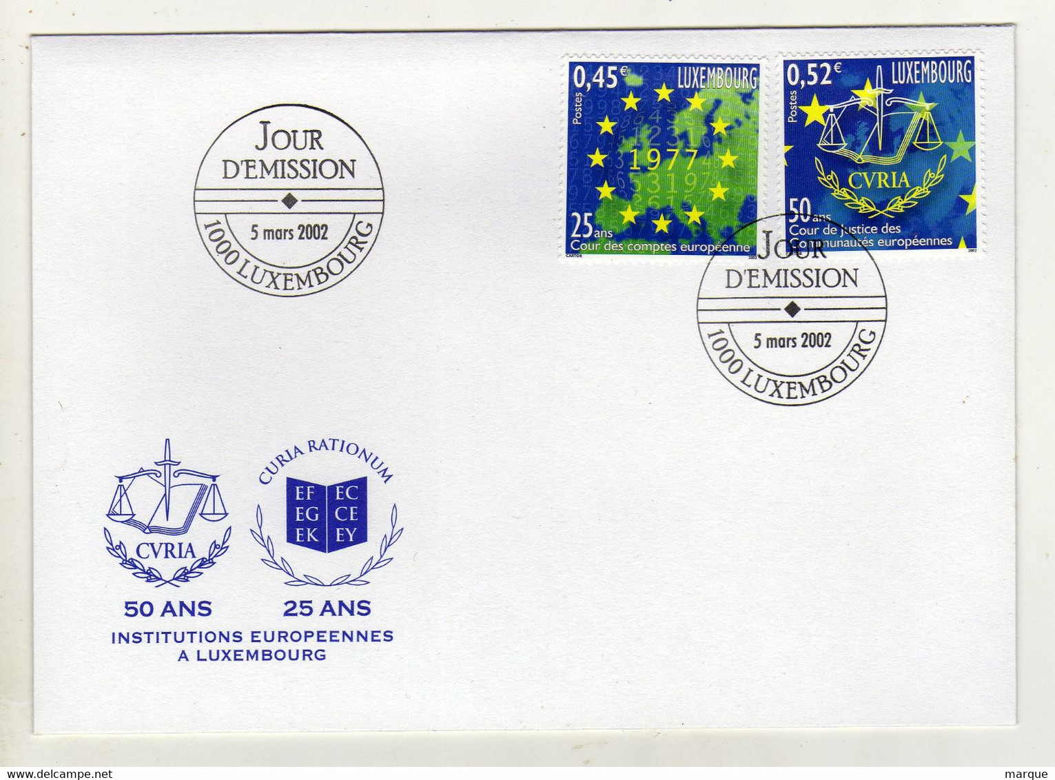 Enveloppe 1er Jour LUXEMBOURG Oblitération 1000 LUXEMBOURG 05/03/2002 - FDC