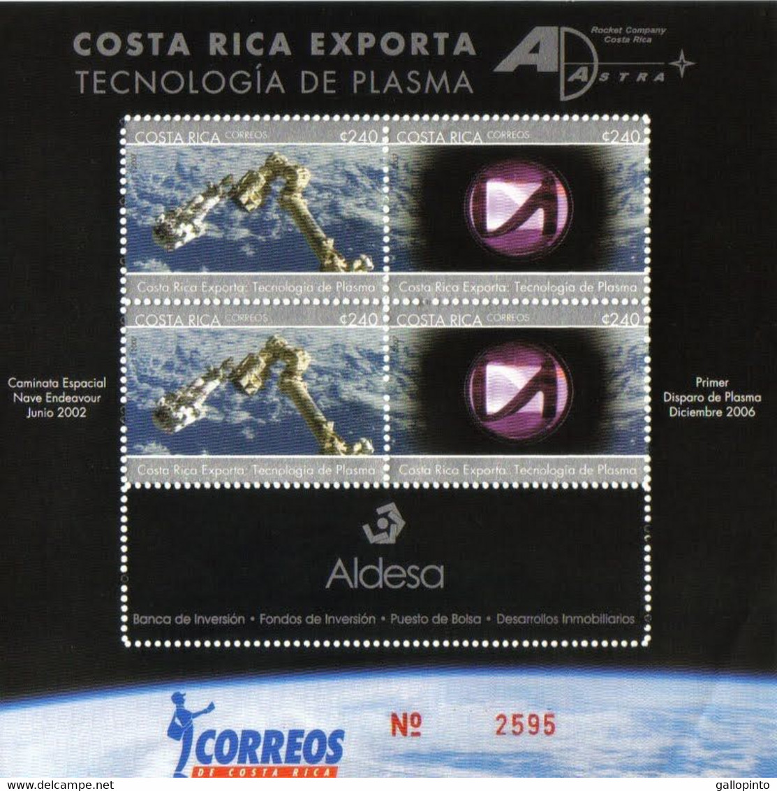 COSTA RICA PLASMA TECHNOLOGY,ASTRONAUT,SPACECRAFT'S ROBOT ARM Sc 604 MNH 2007 CV$20.00 (lec) - América Del Norte