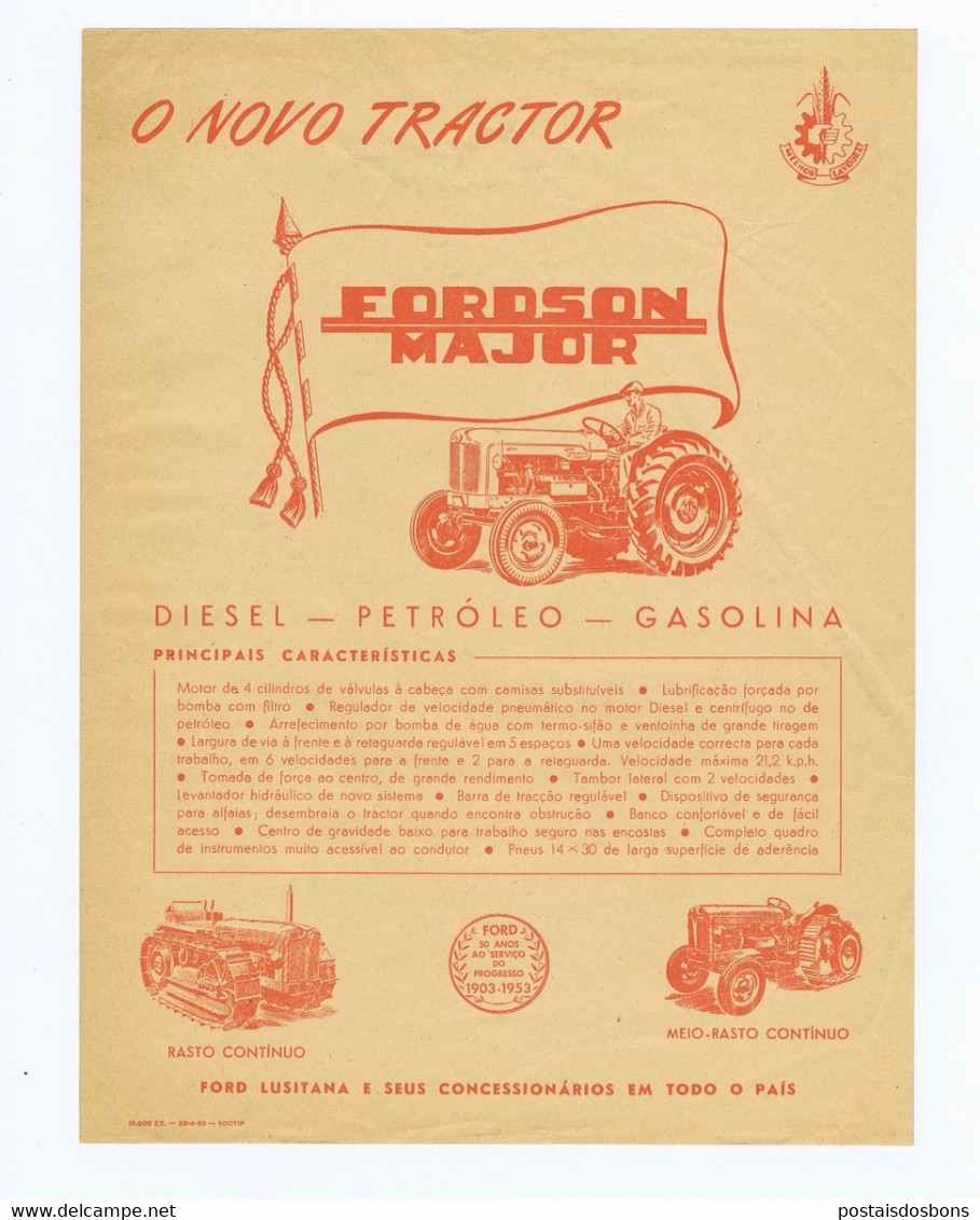 C10A) Feuille Publicité Tracteur FORDSON MAJOR Pour Le Portugal Années 1950 28x21cm - Tractors