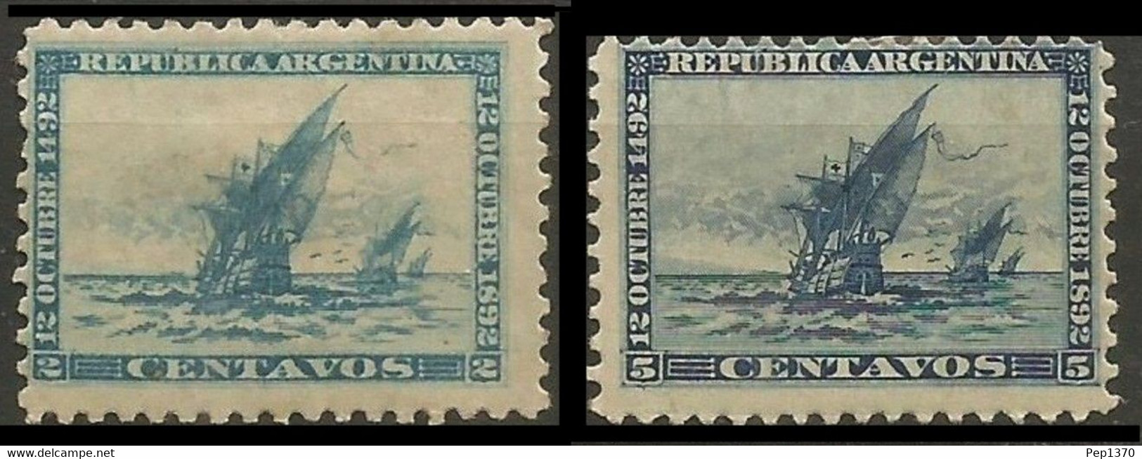 ARGENTINA 1892 - 4º CENTENARIO DEL DECUBRIMIENTO DE AMERICA - YVERT 92/93* - Unused Stamps