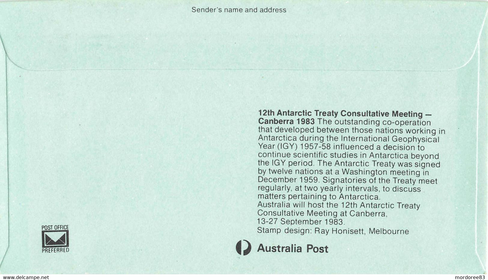 FDC 1983 Australian Antarctic Territory 12th Antarctic Treaty Consultative Meeting Canberra - FDC