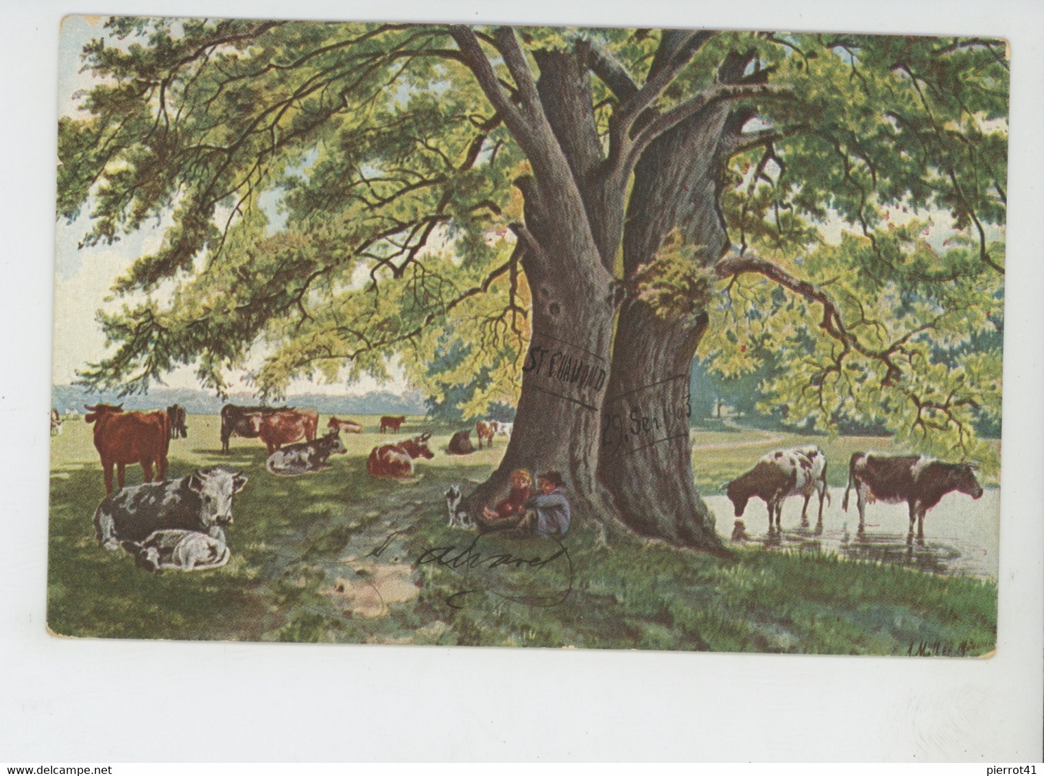 Illustrateur MÜLLER - Munich - Jolie Carte Fantaisie Gardeuses De Vaches Pâturage - Série WALD UND FELD - Müller, August - München