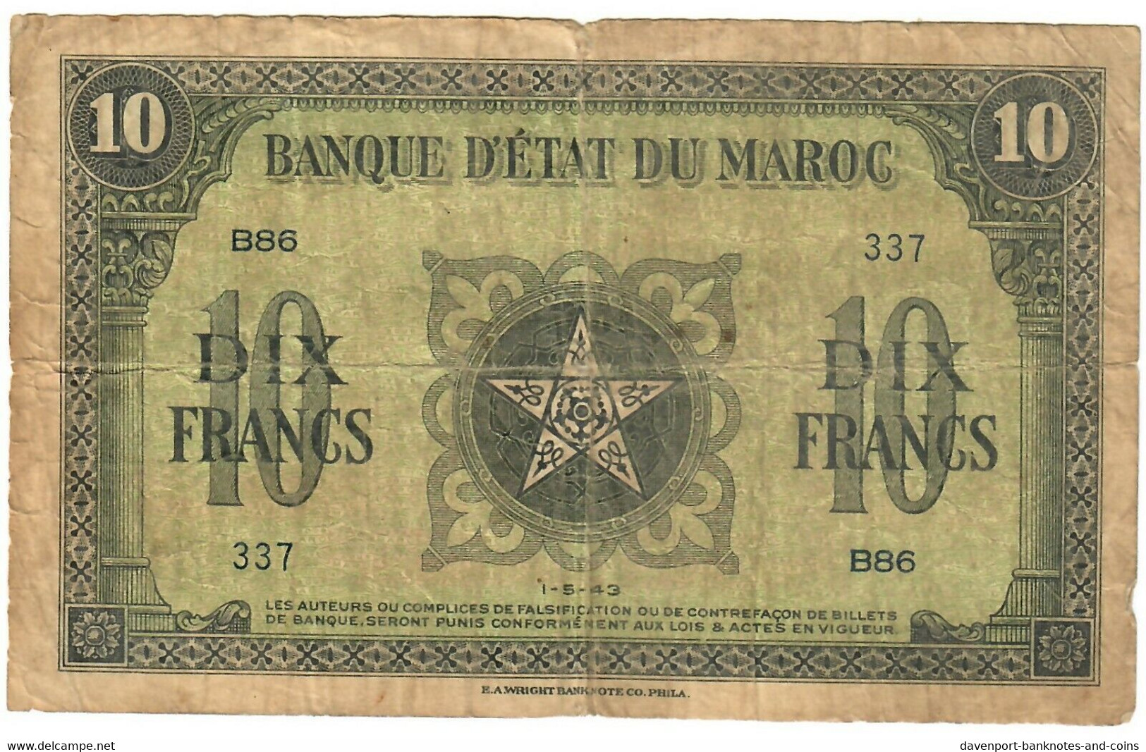 Morocco 10 Francs 1943 G/VG - Marocco