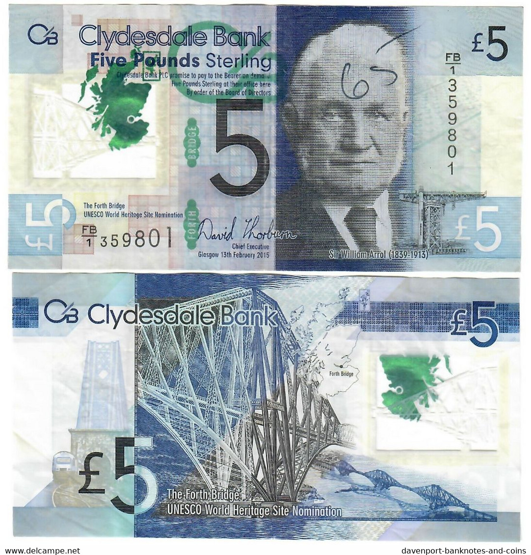Scotland 5 Pounds 2015 F Clydesdale Bank - 5 Pond