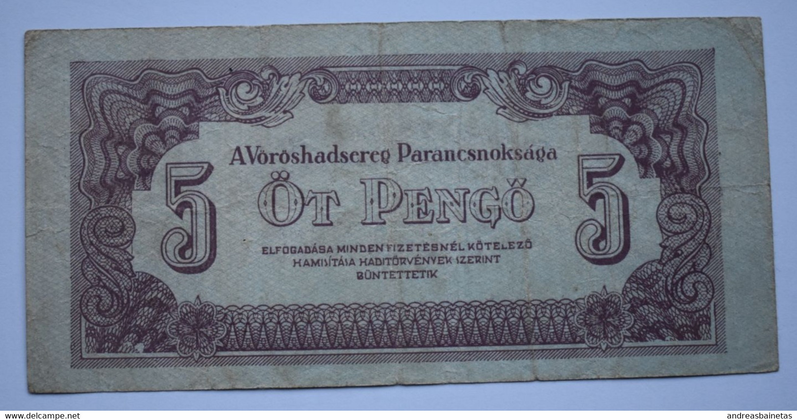 Banknotes Hungary 5 Pengő Russian Occupation 1944 Fine P# M4 - Hongrie