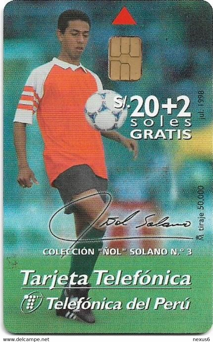 Peru - Telefónica - Football, Colección Ñol Solano #3, 20+2Sol, 50.000ex, Used - Peru