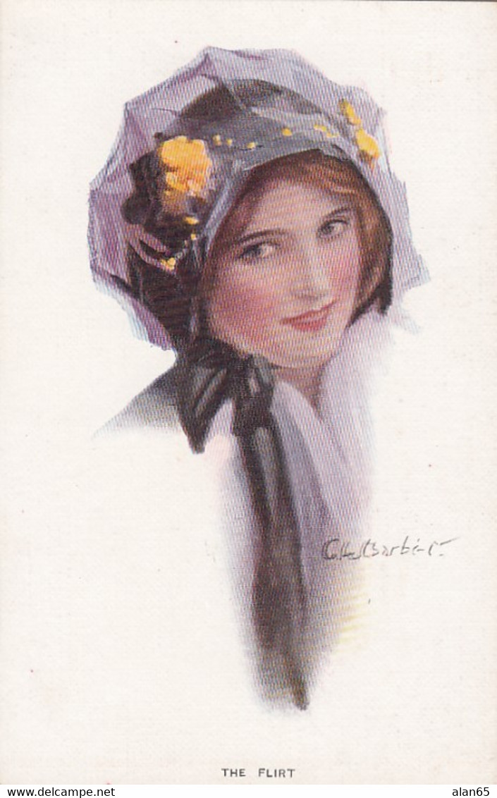 Barber Artist Signed Image, Woman Fashion, 'The Flirt', C1910s Vintage Postcard - Barber, Court