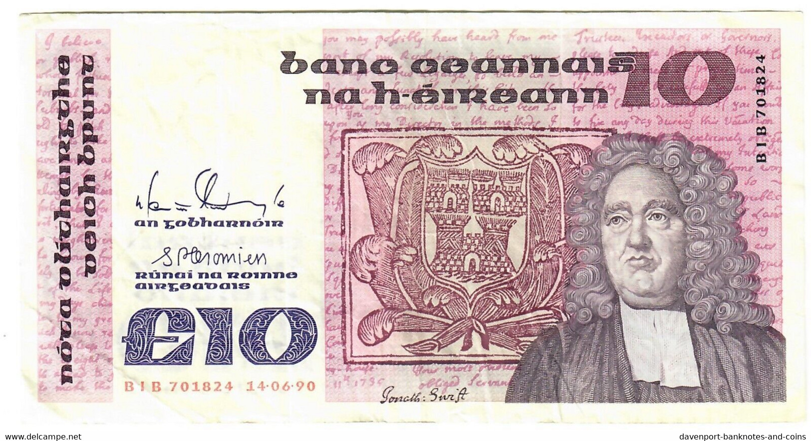 Ireland 10 Pounds 1990 VF - Ierland