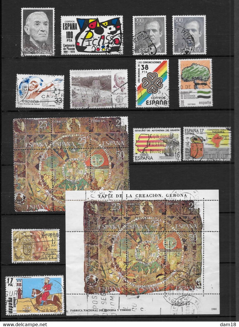 ESPAGNE LOT 12 TIMBRES + 2 BLOC FEUILLETS N° 28 TAPISSERIE GERONA ANNEES 80... - Collections