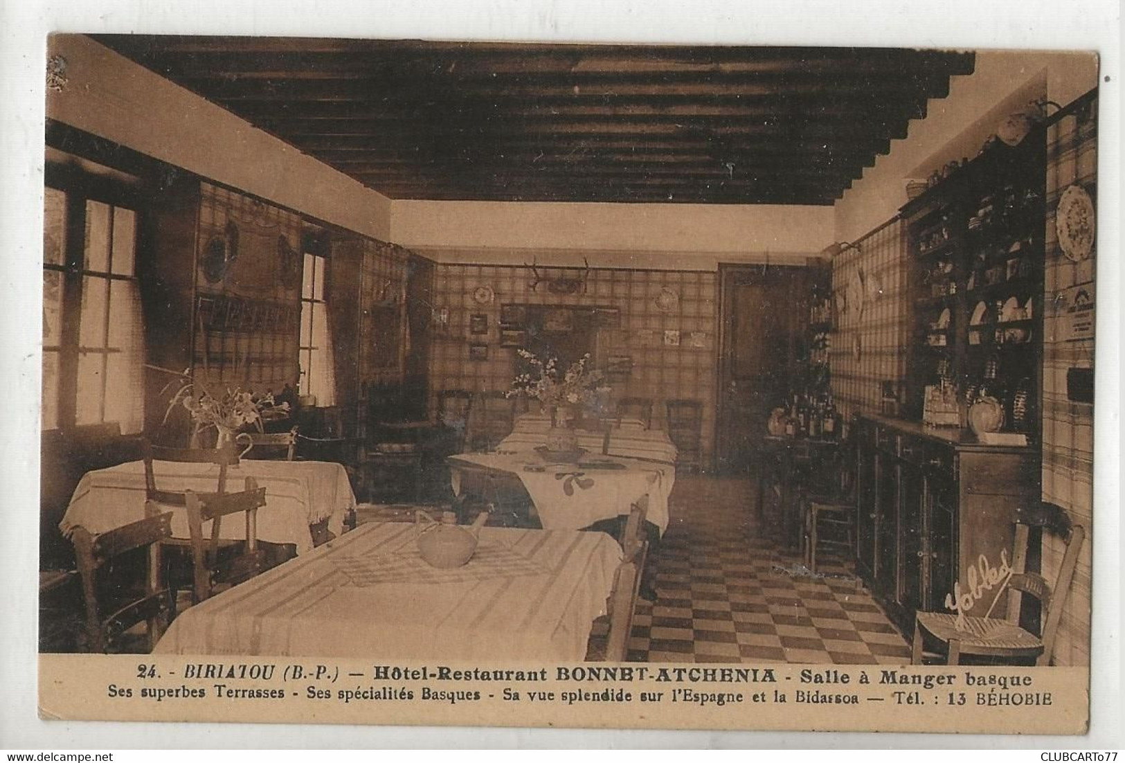 Biriatou (64) : La Salle à Manger De L'Hôtel Restaurant Bonnet-Atchenia En 1930 PF. - Biriatou