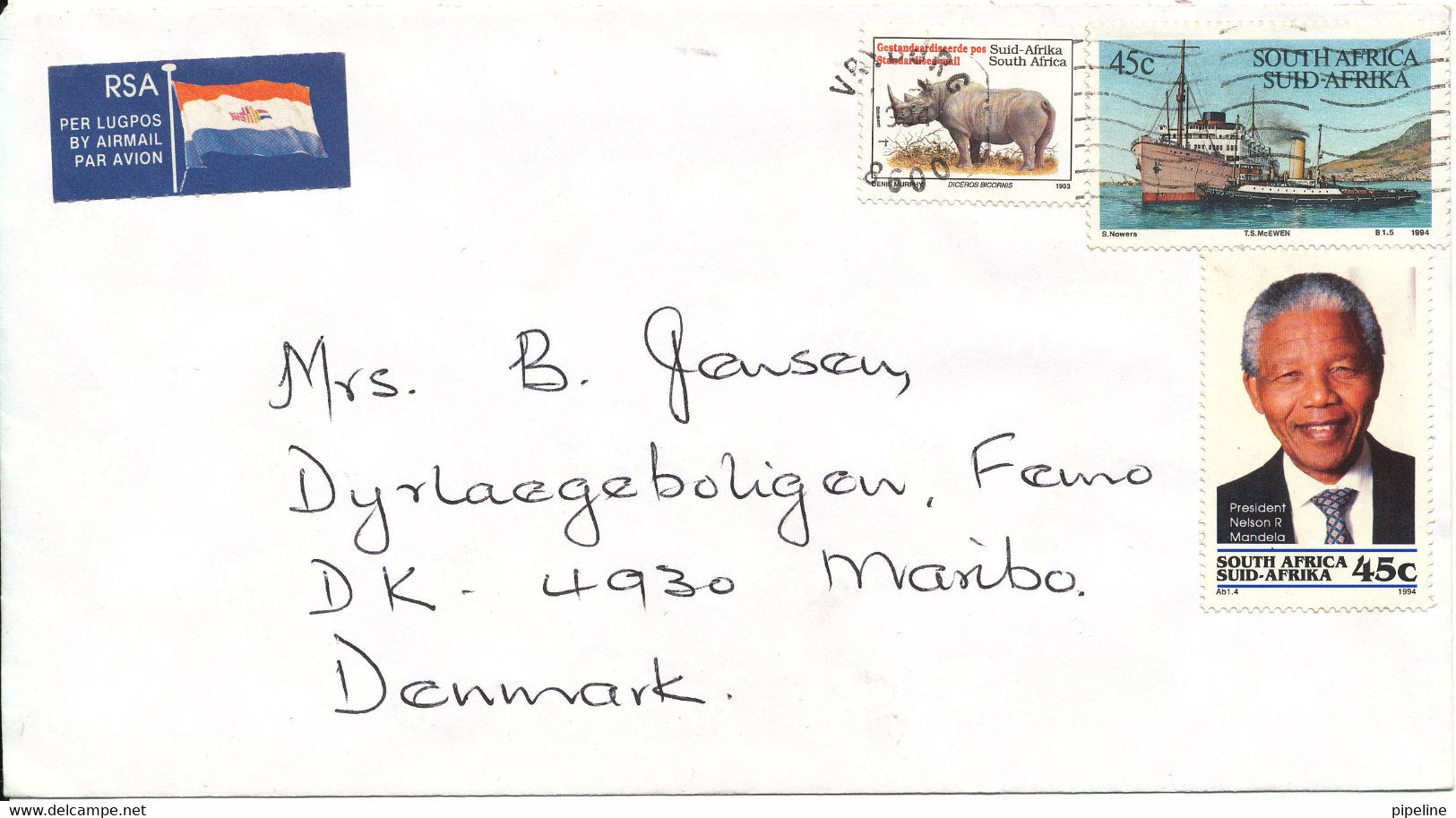 South Africa Cover Sent Air Mail To Denmark 1994 Topic Stamps - Brieven En Documenten