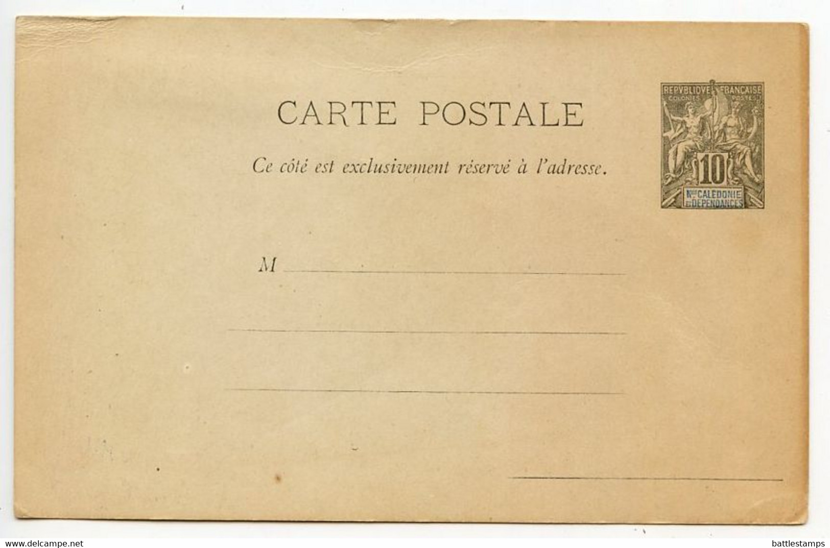 New Caledonia 1900's 10c. Navigation & Commerce Postal Card - Covers & Documents
