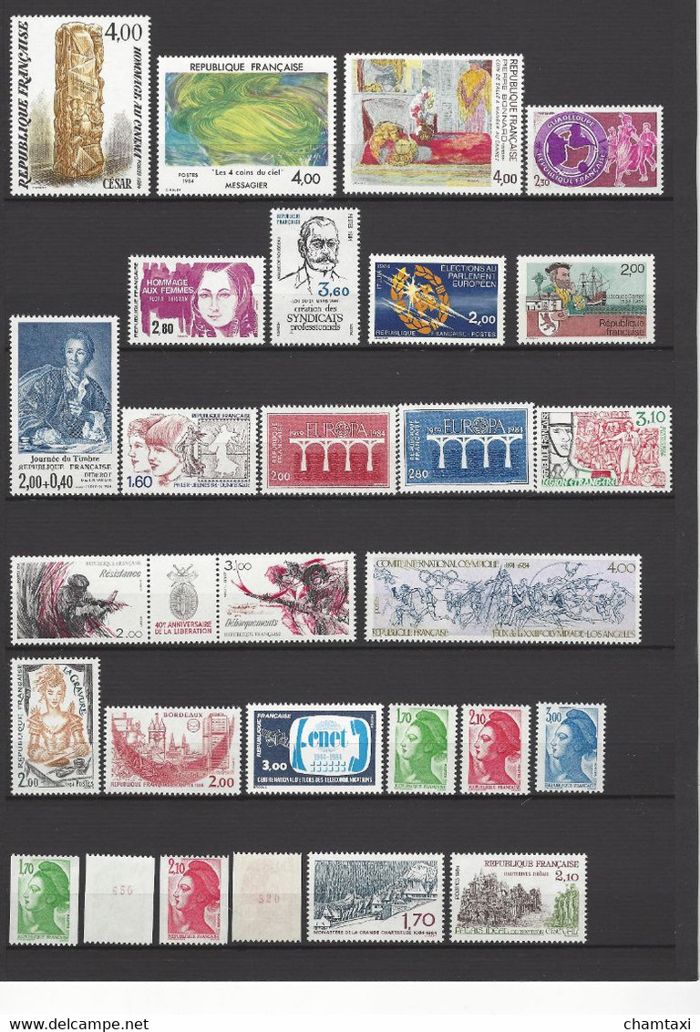 FRANCE 1984 ANNEE COMPLETE 62 TIMBRES PA 57 PREO 182 A 185 TIMBRES SERVICES 79 A 84 ROULETTES 2121a Et 2322a Inclus - 1980-1989