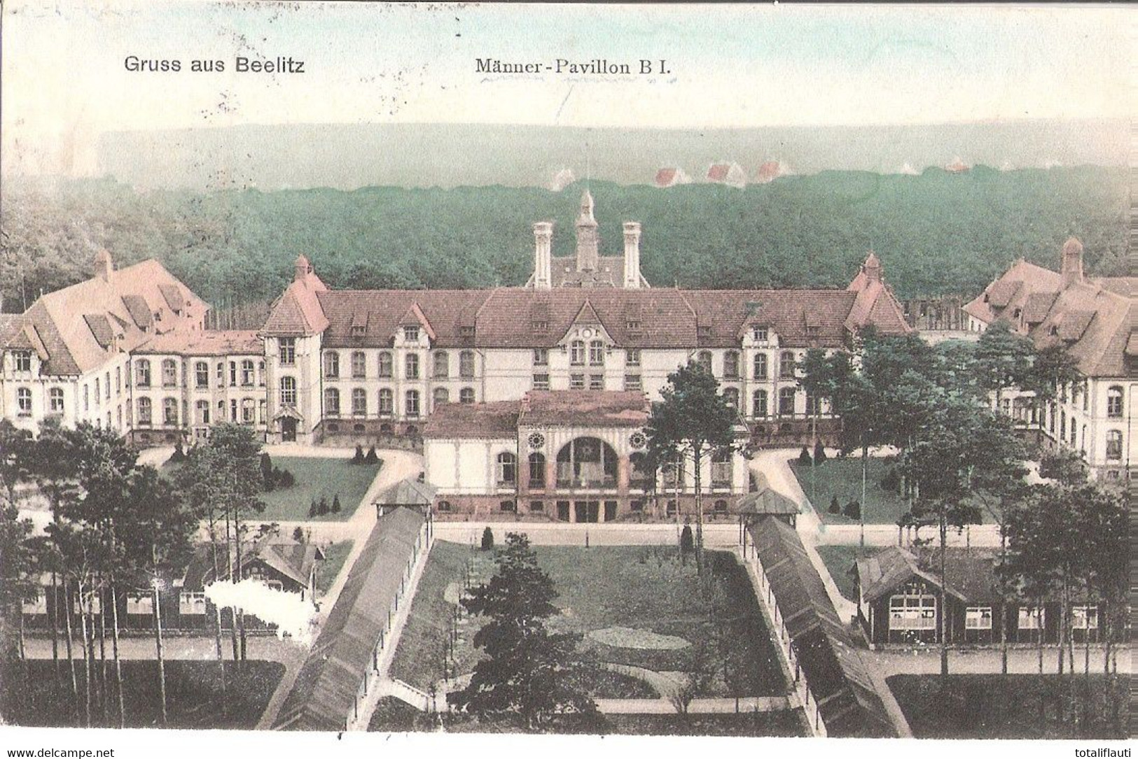 Gruss Aus BEELITZ Männer Pavillon B 1 Color Lichtdruck Vogelschau 10.4. 1908 Gelaufen - Beelitz