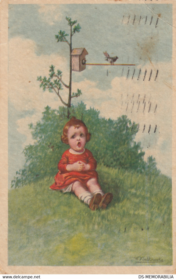 Wally Fialkowska - Child Sitting Under The Bird House 1926 - Fialkowska, Wally