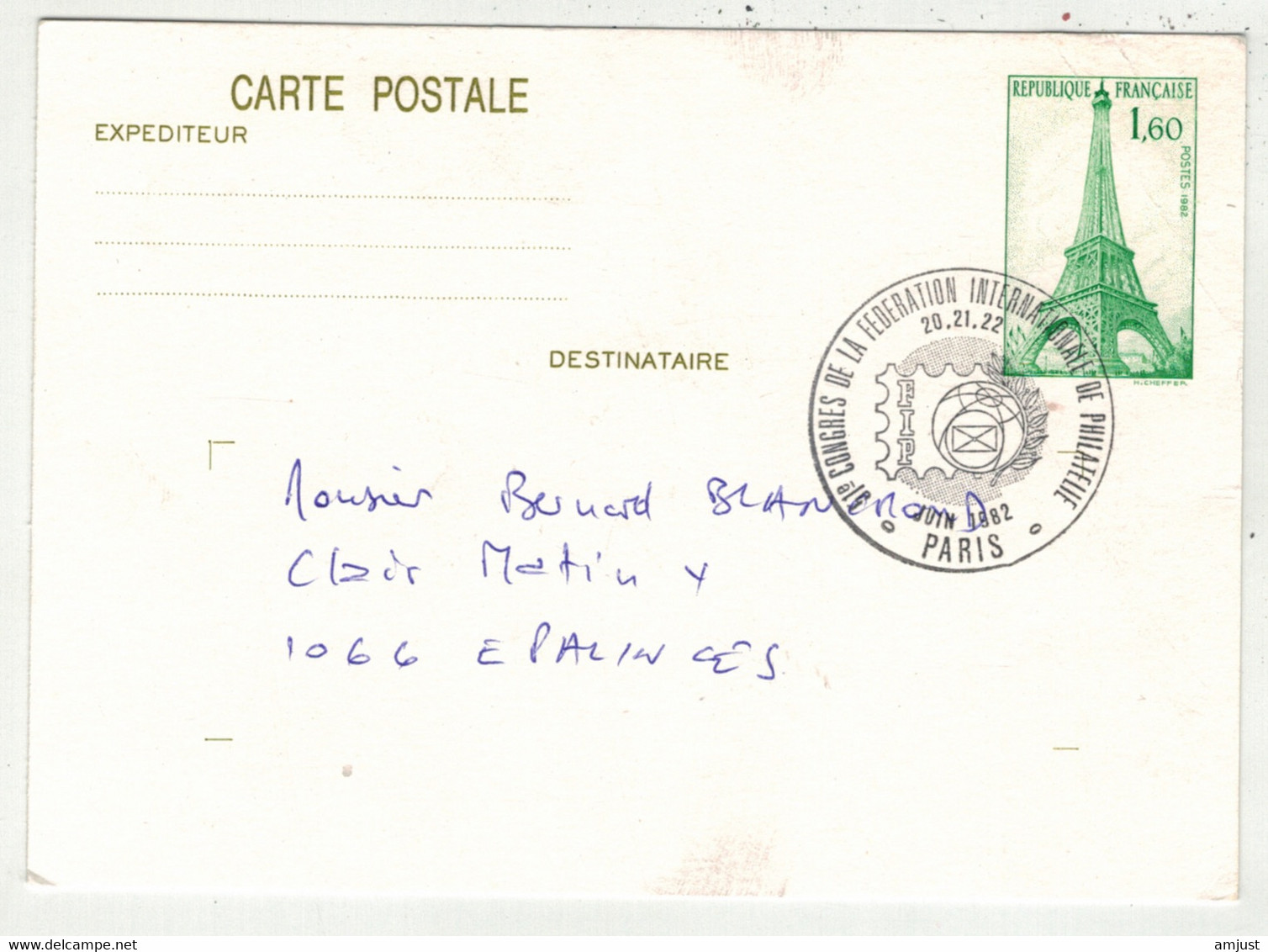 France // Entiers Postaux // Entier Postal , Congrès De La Fédération Internationale De Philatélie 1982 - Sobres Tipos Y TSC (antes De 1995)