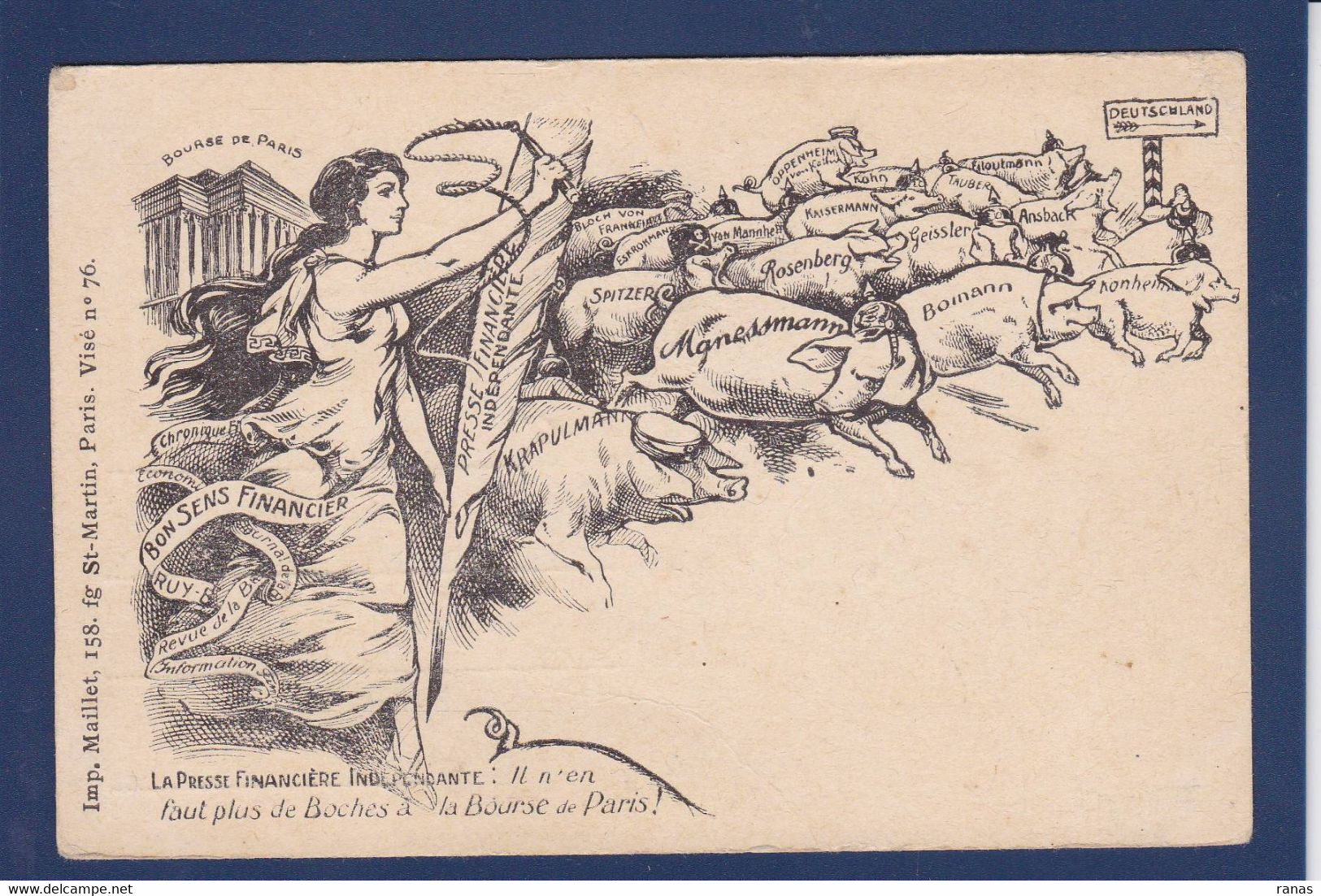 CPA Cochon Pig Satirique Anti Kaiser Caricature Non Circulé Voir Dos Bourse De Paris - Pigs