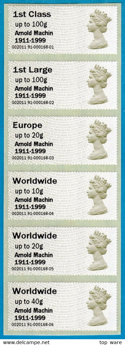 2011 Great Britain GB UK QEII Post & Go Complete Set Of Six Arnold Machin MNH ATM Automatenmarken Distributeur STAMPEX - Post & Go Stamps