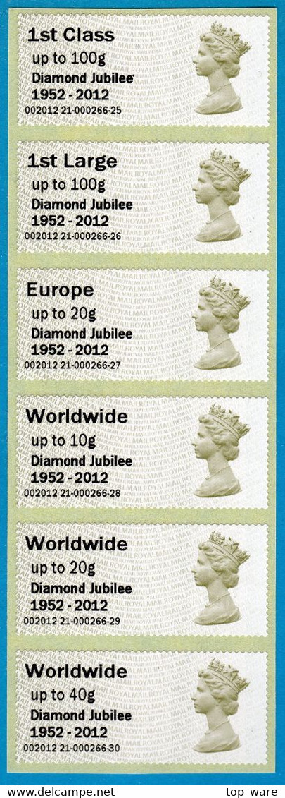 2012 Great Britain GB UK QEII Post & Go Complete Set Of Six Diamond Jubilee MNH ATM Automatenmarken Distributeur STAMPEX - Post & Go Stamps