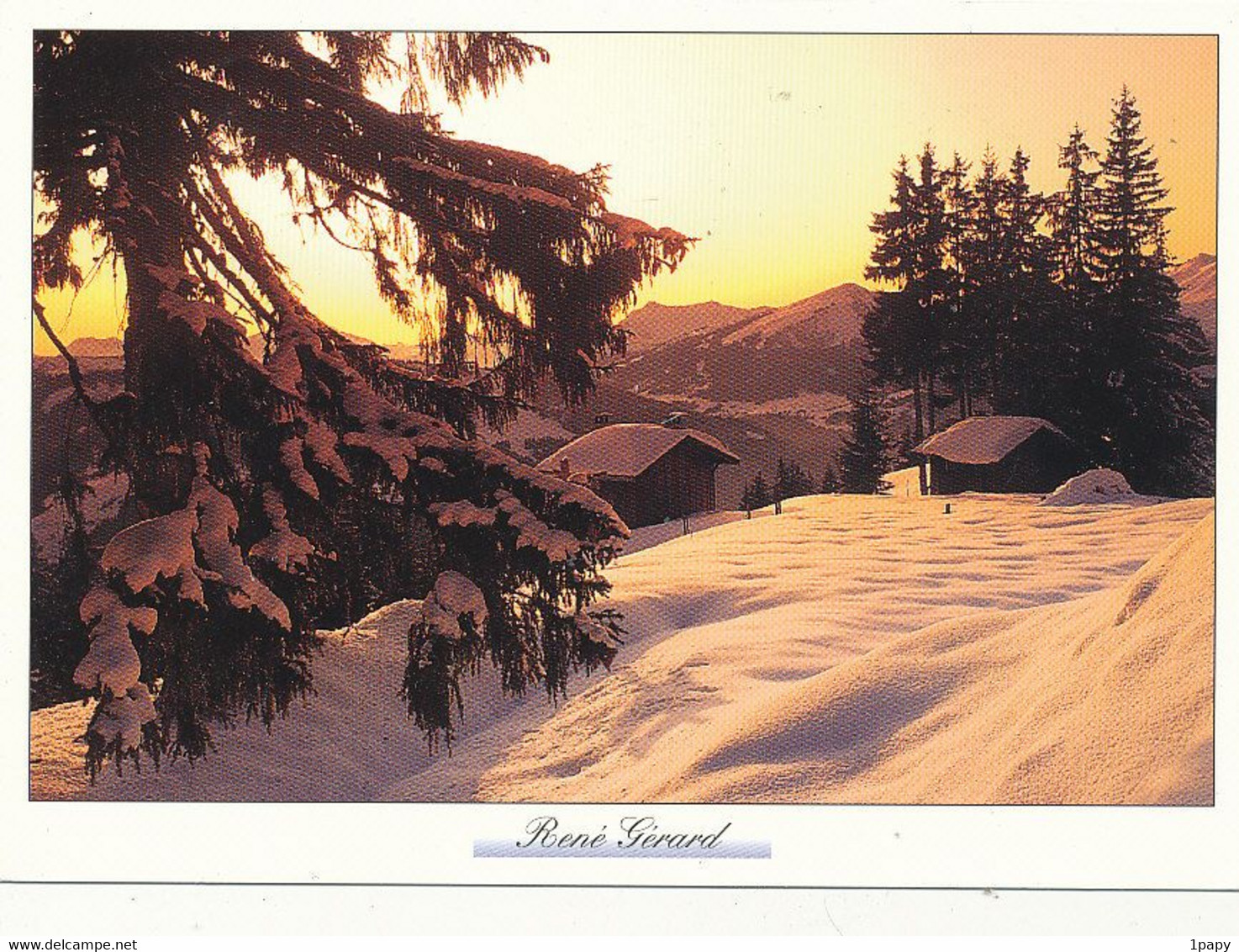 Carte Scène De Neige Illustrée Par René Gérard - Chalet Montagne  Savoie? - Sports D'hiver